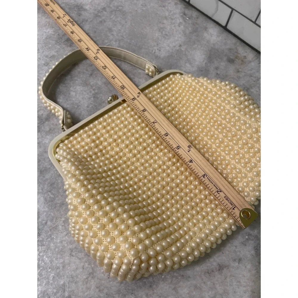 Grandee Bead Handbag Women Small Cream Faux Pearl Vintage Wedding Formal Purse